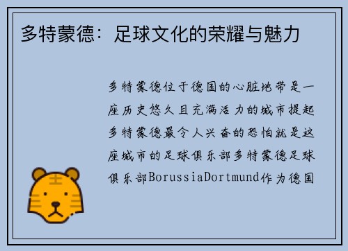 多特蒙德：足球文化的荣耀与魅力