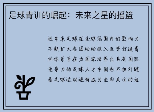 足球青训的崛起：未来之星的摇篮